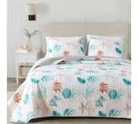 Great Bay Home 3 Piece Quilt Set with Shams Soft All-Season Cotton Blend Bedspread Featuring Attractive Seascape Images The Key West Collection (Full/Queen)