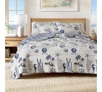 Great Bay Home 3 Piece Quilt Set with Shams Soft All-Season Microfiber Bedspread Featuring Attractive Seascape Images Machine Washable The Catalina Collection (Full/Queen)