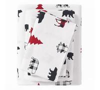 Great Bay Home 4 Piece 100% Turkish Cotton Queen Holiday Flannel Sheet Set | Cotton Christmas Bedding Sheets & Pillowcases | Warm, Double-Brushed Bed Sheets (Queen, Checkered Moose)