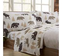 Great Bay Home 4-Piece Queen Microfiber Sheet Set | Lodge-Printed, Ultra-Soft Sheets | Wrinkle & Fade-Resistant Patterns Drawn from Nature | All-Season Bedding Sheets & Pillowcases. (Queen, Bear)