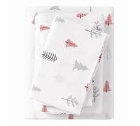 Great Bay Home Flannel Sheet Set California King Size - 100% Turkish Cotton, Double-Brushed, Printed Bed Sheets - Ultra-Soft, Cozy, 4-Piece Bedding Set (Winter Trees - Red)