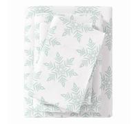 Great Bay Home Flannel Sheet Set King Size - 100% Turkish Cotton, Double-Brushed, Printed Bed Sheets - Ultra-Soft, Cozy, 4-Piece Bedding Set (Snowflake- Simple White)