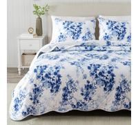 Great Bay Home Floral Full/Queen Quilt Set with Shams, Blue Floral Bedding Set, All-Season, Lightweight Bedspread. Reversible, Farmhouse Bedding. (Full/Queen, Jacqueline)