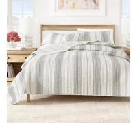 Great Bay Home Full/Queen Reversible Quilt Bedding Set - All Season, Modern, Lightweight Bedspreads - Grey and White Striped Coverlets (Includes 1 Quilt, 2 Pillow Shams)
