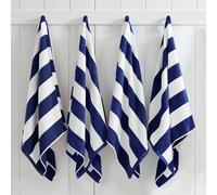 Great Bay Home Large Beach Towel Set of 4 - Cabana Striped Towels for Adults and Lightweight Pool Towels with 100% Cotton - Quick Dry Towel Pack and Blue and White Cute Beach Towel for Women and Men