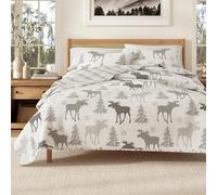 Great Bay Home Lodge Bedspread Full/Queen Size Quilt with 2 Shams. Cabin 3-Piece Reversible All Season Quilt Set. Rustic Quilt Coverlet Bed Set. Wilderness Collection (Moose - Grey)