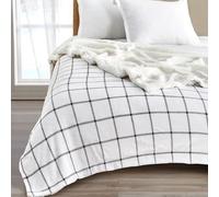Great Bay Home Sherpa Fleece and Velvet Plush King Throw Blanket, Thick Blanket for Chair, Sofa, or Bed. Warm, Reversible, Soft Fleece Throw Blanket. Kinsley Collection, Grey Windowpane