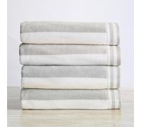 Great Bay Home Velvet Beach Towels 100% Cotton Set of 4 Pieces 76 x 152 cm Grey Cabana Strips Quick Dry Large Bath Towels