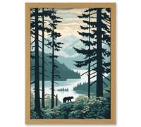 Great Bear Rainforest Coastal Mountain Landscape Artwork Framed Wall Art Print A4 Artery8 Light Oak One Size