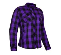 GREAT BIKERS GEAR - Women Motorcycle Flannel Checkered Motorbike Shirt Reinforced with Protective Aramid Lining Fabric with Free Ce Protectors Purple