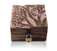 Great Birthday Gift Handmade Decorative Wooden Keepsake Jewellery Box With Tree Of Life Carving & Lock & Key Jewellery Organizer Treasure Chest Trinket Holder Watch Storage Lock Box