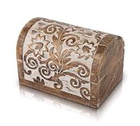 Great Birthday Gift Ideas Handmade Decorative Wooden Jewelry Keepsake Box Jewelry Organizer Treasure Chest Trinket Holder Watch Storage Lock Box Housewarming Gifts (White Wash Finish)