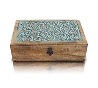 Great Birthday Gift Ideas Handmade Decorative Wooden Jewelry Keepsake Box With Lock & Key Jewelry Organizer Treasure Chest Trinket Holder Watch Storage Lock Box Housewarming Gifts (Blue)