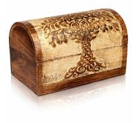 Great Birthday Gift Ideas Handmade Decorative Wooden Keepsake Jewelry Box With Tree of Life Carvings Jewelry Organizer Treasure Chest Trinket Holder Watch Storage Lock Box (Antique Finish)