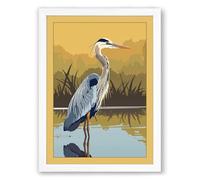 Great Blue Heron at Dawn Coastal Framed Wall Art Print A1 (84.1×59.4cm) White, Wall Decor for Living Room, Bedroom, Office & Home, Ready to Hang, Art Gift