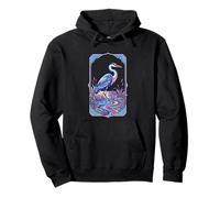 Great Blue Heron Block Print Asian Art Aesthetic Pullover Hoodie