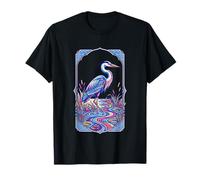 Great Blue Heron Block Print Asian Art Aesthetic T-Shirt