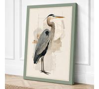 Great Blue Heron Botanical Canvas Wall Art Print 30x20 Inch (76 x 51 cm)