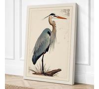 Great Blue Heron Botanical Canvas Wall Art Print 36x24 Inch (91 x 61 cm)