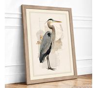 Great Blue Heron Botanical Framed Wall Art Print A4 (29.7×21cm) Oak, Wall Decor for Living Room, Bedroom, Office & Home, Ready to Hang, Art Gift