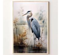 Great Blue Heron Canvas Wall Art Wild Bird Pictures Watercolor Heron Art Prints Egret Canvas Wall Art Japanese Crane Painting Vintage Modern Crane Bird Animal Print Poster Painting 16x24inch No Frame