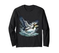 Great Blue Heron Catching Fish Wetlands Wildlife Long Sleeve T-Shirt
