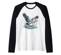 Great Blue Heron Catching Fish Wetlands Wildlife Raglan Baseball Tee