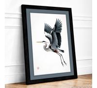 Great Blue Heron in Flight Japandi Framed Wall Art Print A1 (84.1×59.4cm) Black, Wall Decor for Living Room, Bedroom, Office & Home, Ready to Hang, Art Gift