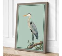 Great Blue Heron Japandi Canvas Wall Art Print 18x12 Inch (46 x 30 cm)