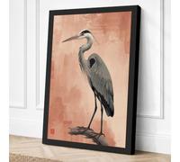 Great Blue Heron Japandi Canvas Wall Art Print 24x16 Inch | Black
