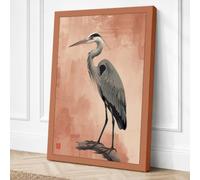 Great Blue Heron Japandi Canvas Wall Art Print 30x20 Inch (76 x 51 cm)
