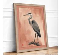Great Blue Heron Japandi Framed Wall Art Print A1 (84.1×59.4cm) Oak, Wall Decor for Living Room, Bedroom, Office & Home, Ready to Hang, Art Gift