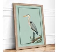 Great Blue Heron Japandi Framed Wall Art Print A3 (42×29.7cm) Oak, Wall Decor for Living Room, Bedroom, Office & Home, Ready to Hang, Art Gift