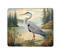 Great Blue Heron Mouse Pad, Nature Inspired Wildlife Design, Stitched Edge Mousepad, Rubber Non-Slip Washable Gaming Mouse Pad for Home and Office Computer Square 8x10 Inch