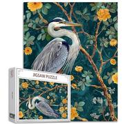 Great Blue Heron Puzzle Games Fun Animal 1000 Piece Jigsaw Puzzle for Adults Challenging Puzzle Perfect for Game Nights Flowers Blue Bird 1000 Piece Finished Size is 27"x20"Inch