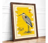 Great Blue Heron Study Japandi Framed Wall Art Print A4 (29.7×21cm) Walnut, Wall Decor for Living Room, Bedroom, Office & Home, Ready to Hang, Art Gift