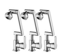 Great Brass Cold Hot 1080 Degree Bathroom Washbasin Mechanical Arm Structure Multifunctional Stream Sprayer Rotating Faucet(Silver-3PCS)