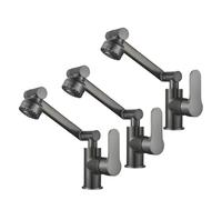 Great Brass Cold Hot 1080 Degree Bathroom Washbasin Mechanical Arm Structure Multifunctional Stream Sprayer Rotating Faucet(Black-3PCS)