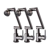Great Brass Cold Hot 1080 Degree Bathroom Washbasin Mechanical Arm Structure Multifunctional Stream Sprayer Rotating Faucet(Grey-3PCS)