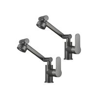 Great Brass Cold Hot 1080 Degree Bathroom Washbasin Mechanical Arm Structure Multifunctional Stream Sprayer Rotating Faucet(Black-2PCS)