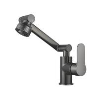 Great Brass Cold Hot 1080 Degree Bathroom Washbasin Mechanical Arm Structure Multifunctional Stream Sprayer Rotating Faucet(Black-1PC)