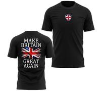 Great Britain Emblem Mens T Shirt British English Make Britain Great Again Large Back Print Union Jack Tee, 3XL, Black