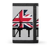 Great Britain England Piano Men's Wallets Trifold Women Purse with Coin Pocket 8 Card Slots Keyring Photo Window