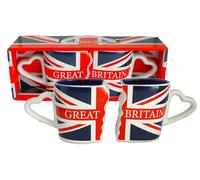 Great Britain Flag Souvenir Twin Pack Mug Set | Union Jack Coffee Mugs with Heart-Shaped Handles | Intricate Ceramic Design, Set of 2 - Perfect Tea & Travel Gift