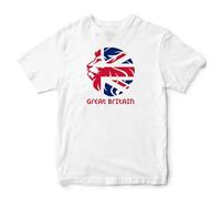 Great Britain Lion Head T Shirt for Kids Union Jack Tee 2024 Sports Games Supporter Boys Girls Top, 3-4 Years, White
