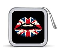 Great Britain Lips England Flag CD Holder Case 40 Capacity Plastic DVD Wallet Zippered Storage Sleeves Hard Box