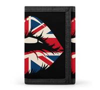 Great Britain Lips England Flag Men's Wallets Trifold Women Purse with Coin Pocket 8 Card Slots Keyring Photo Window