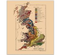 Great Britain Map Room Decor Poster - 1878 Map of Great Britain Wall Map Vintage Home Decor/British Style Wall Art - British Gifts for Him of Her/Famous Art Prints Map Wall Bedroom (12 x 16)