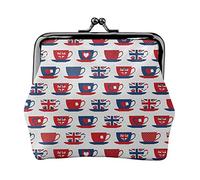 Great Britain Themed Teacup Women's Leather Coin Purse, Small Change Pouch with Kiss-Lock Clasp Closure Buckle Wallet for Girl Gift