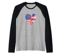 Great Britain USA Heart American Flag UK Flag Love Heart Raglan Baseball Tee